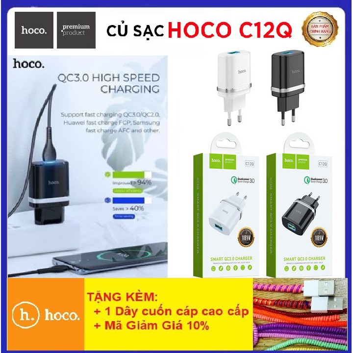 Cốc Sạc Nhanh Hoco C12Q💎CAO CẤP💎Củ Sạc Nhanh Quick Charge 3.0 18W Cực Bền, Chống Cháy Nổ - Bảo Hành Chính Hãng 1 Năm