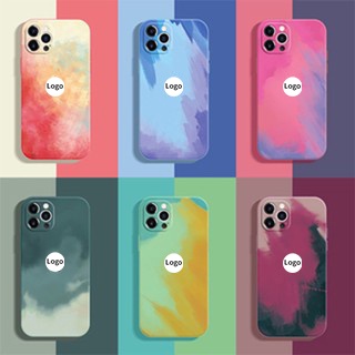 For IPhone 11 12 Pro Max Watercolor Case Square for iPhone X XS MAX XR 6 7 8 Plus Lens Protection Liquid Silicone Soft Case