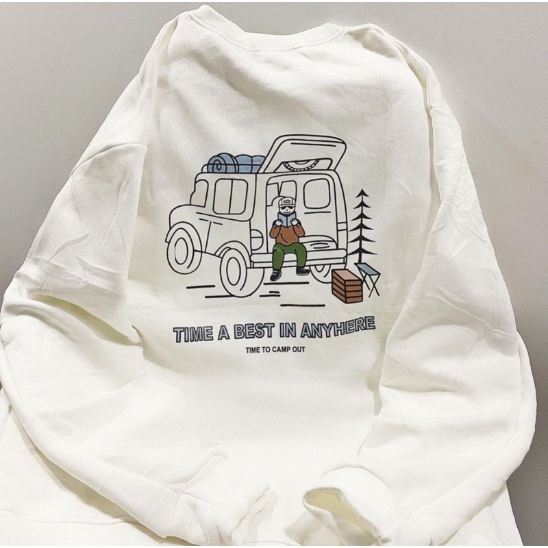 Áo Sweater TIME TO CAMPOUT❤Form Rộng Unisex Nam/Nữ (Chất Nỉ Bông Siêu Mịn)❤MÀU XANH/TRẮNG[FREESHIP] | BigBuy360 - bigbuy360.vn