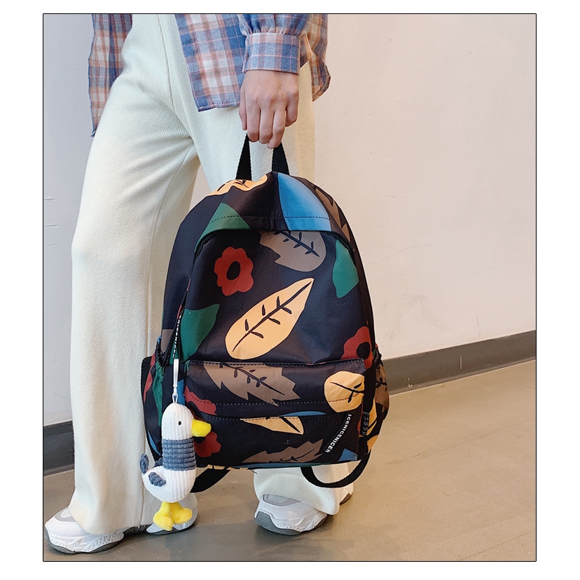 Balo Đi Học JASMIN NOIR Bằng Canvas In Họa Tiết Lá Đơn Giản Thời Trang Dành Cho Nữ