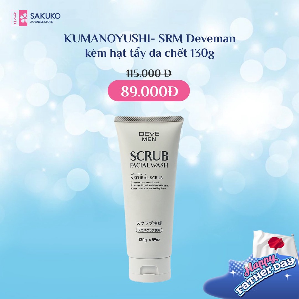 Sữa Rửa Mặt Cho Nam Dịu Nhẹ Deveman Kèm Hạt Tẩy Da Chết Nhật Bản 130g - SAKUKO