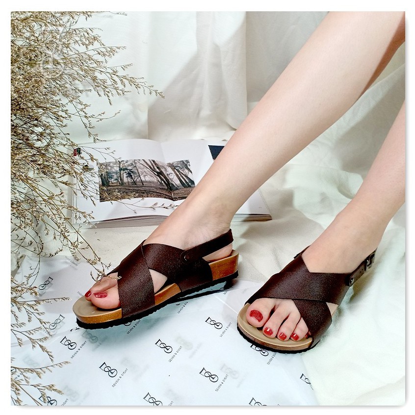 Sandal Siêu Nhẹ Quai Chéo Lớn Đế Bệt Seven & Eight 3cm - D0006