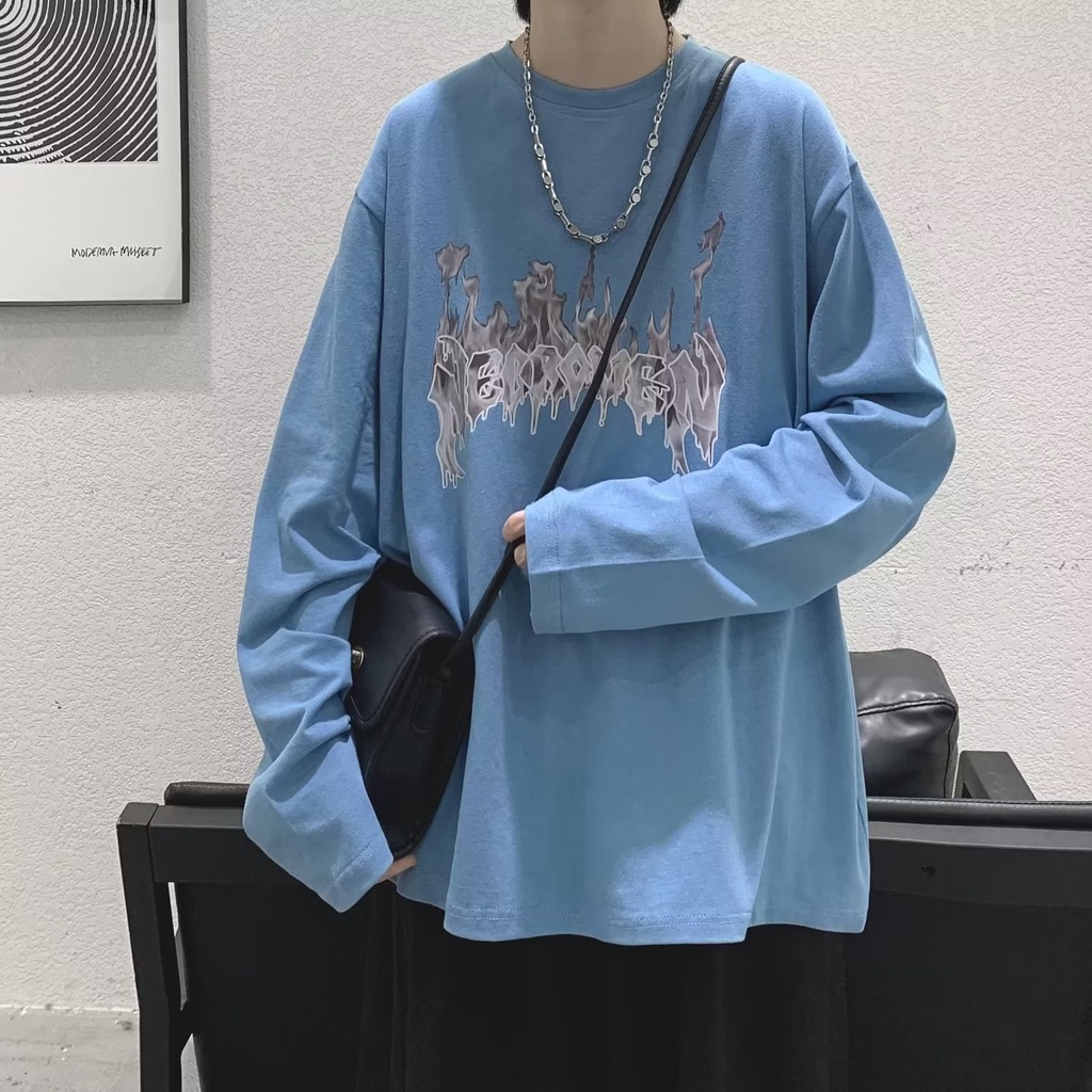 Áo Thun Tay Dài Dáng Rộng In Chữ Phong Cách Hip Hop Nhật Bản Thời Trang Cho Nam Và Nữ Size M-5XL