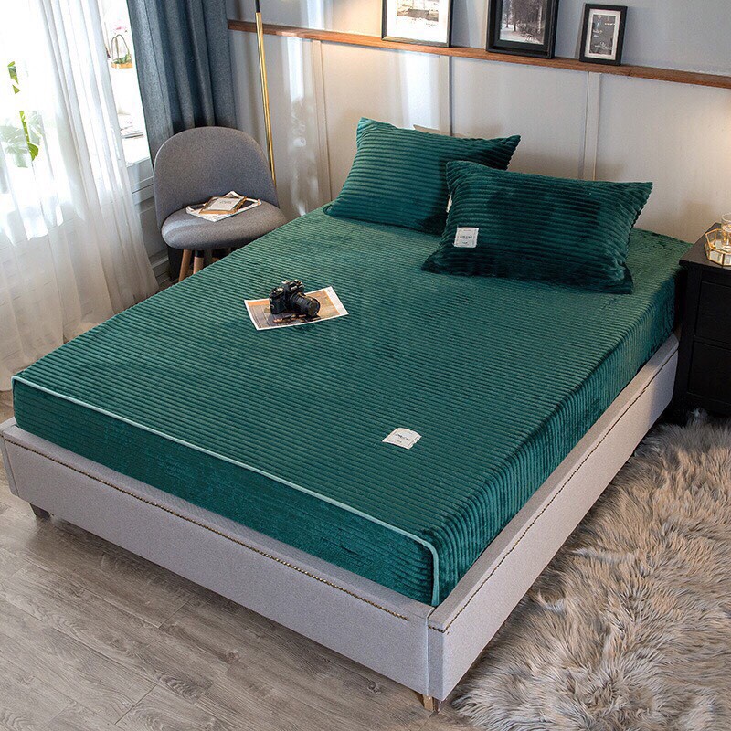 Bộ Ga + Vỏ Gối Nỉ Nhung Kẻ Tăm Cao Cấp Xuất Hàng