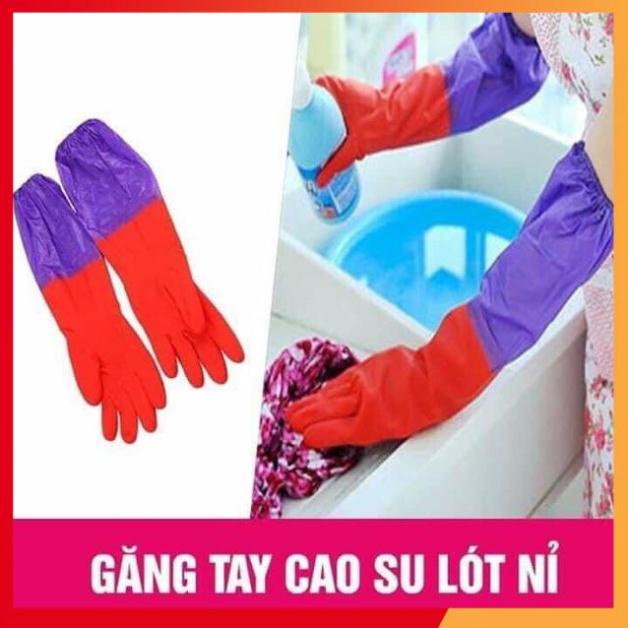 Gang tay rửa bát cao su lót nỉ loại dài