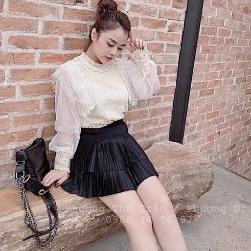Chân váy xếp ly nhỏ 2 tầng cạp siêu cao trẻ trung