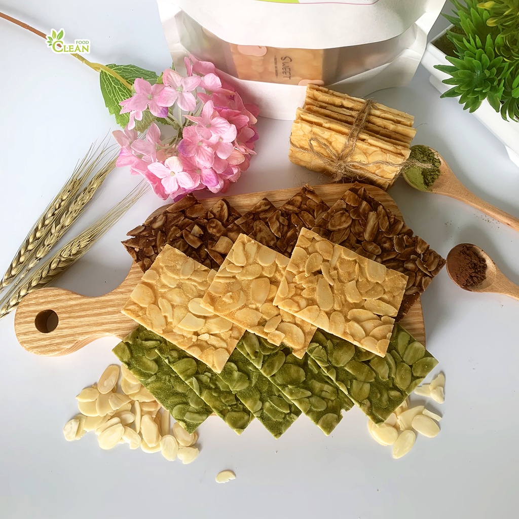 Bánh ngói hạnh nhân ăn kiêng giảm cân keto eatclean CleanFood 3 vị 500g