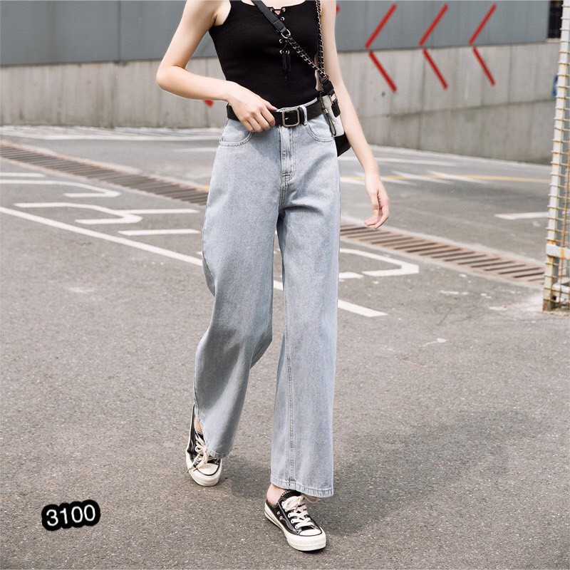 Quần jeans nữ dài ống suông rộng lưng cao 61, trơn đơn giản nhưng chất, quần bò rin culottes đứng dáng đẹp xinh cá tính