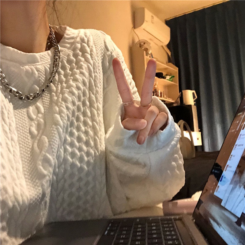 Áo sweater màu trắng dáng rộng mẫu 2021 thiết kế mới thời trang xuân thu dành cho nữ