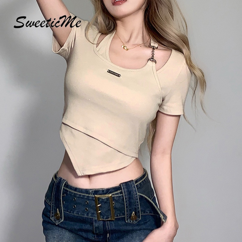 Áo Thun Nữ Ngắn Tay Dây Xích Đeo Vai SweeticMe