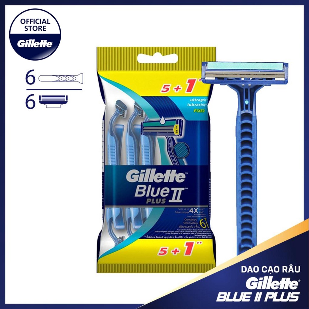 bộ dao cạo Gillette Blue Plus II túi 5 cái tặng 1