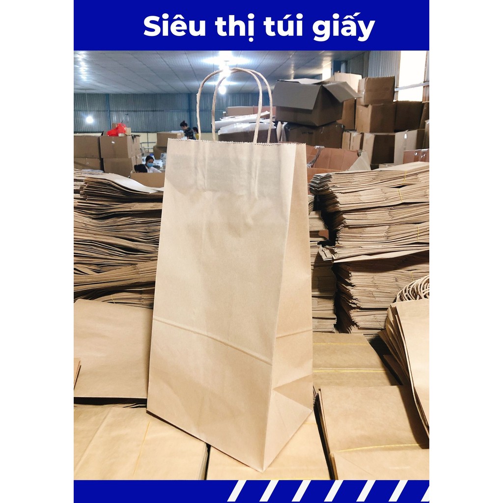 COMBO 50 CHIẾC TÚI GIẤY KRAFT XI MĂNG S5: 21.5x15x41.5 cm CÓ QUAI ( ẢNH THẬT SHOP TỰ CHỤP)