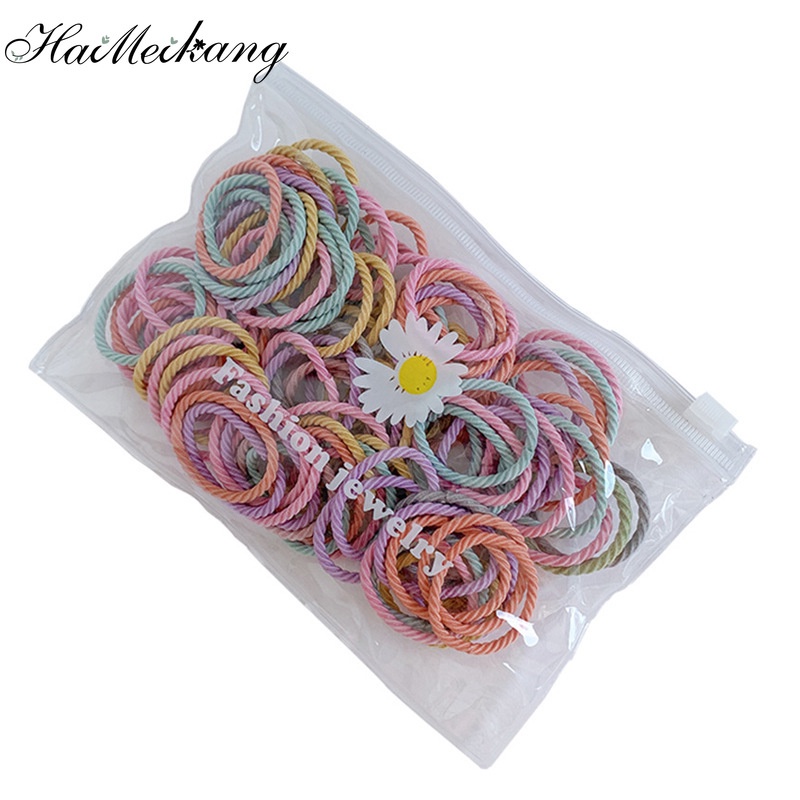 Set 100 dây buộc tóc Haimeikang co giãn nhiều màu xinh xắn cho bé gái