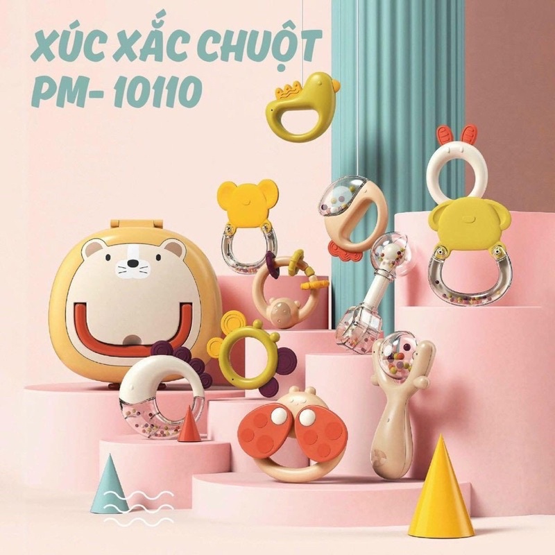 Bộ xúc xắc gặm nướu lục lạc Duhoon 10 chi tiết kèm hộp đựng