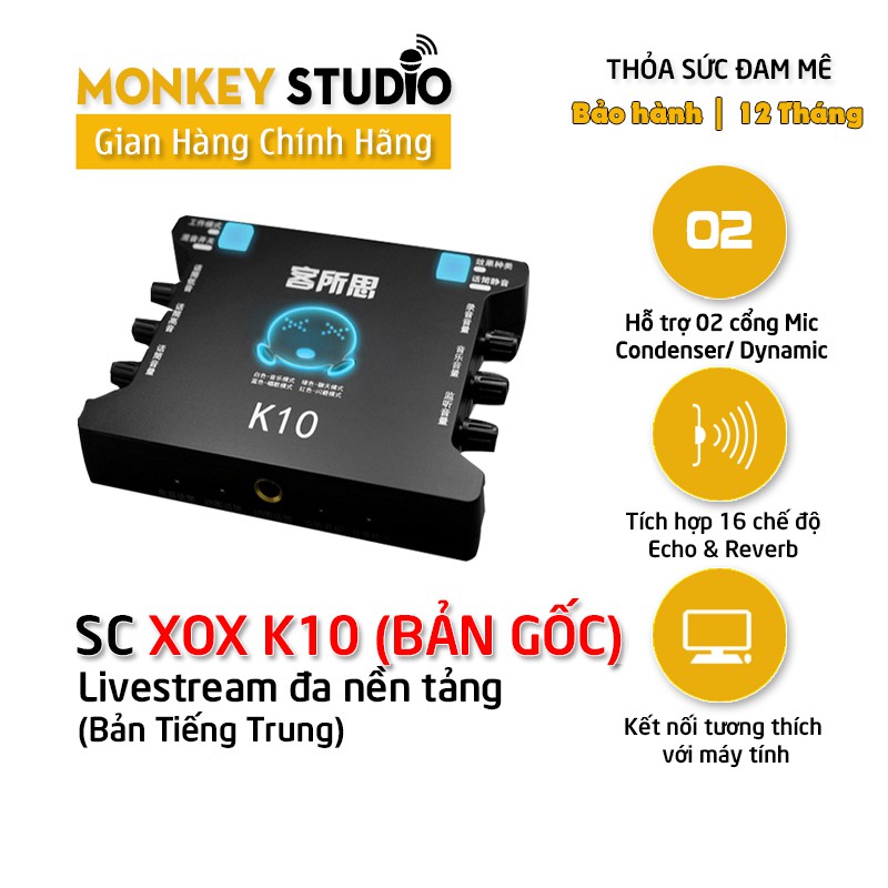 Soundcard thu âm XOX K10 ⚡BH 1 NĂM⚡ Thu Âm Hát Livestream Facebook Bingo Điện Thoại Âm Thanh Sống Động Siêu Hay