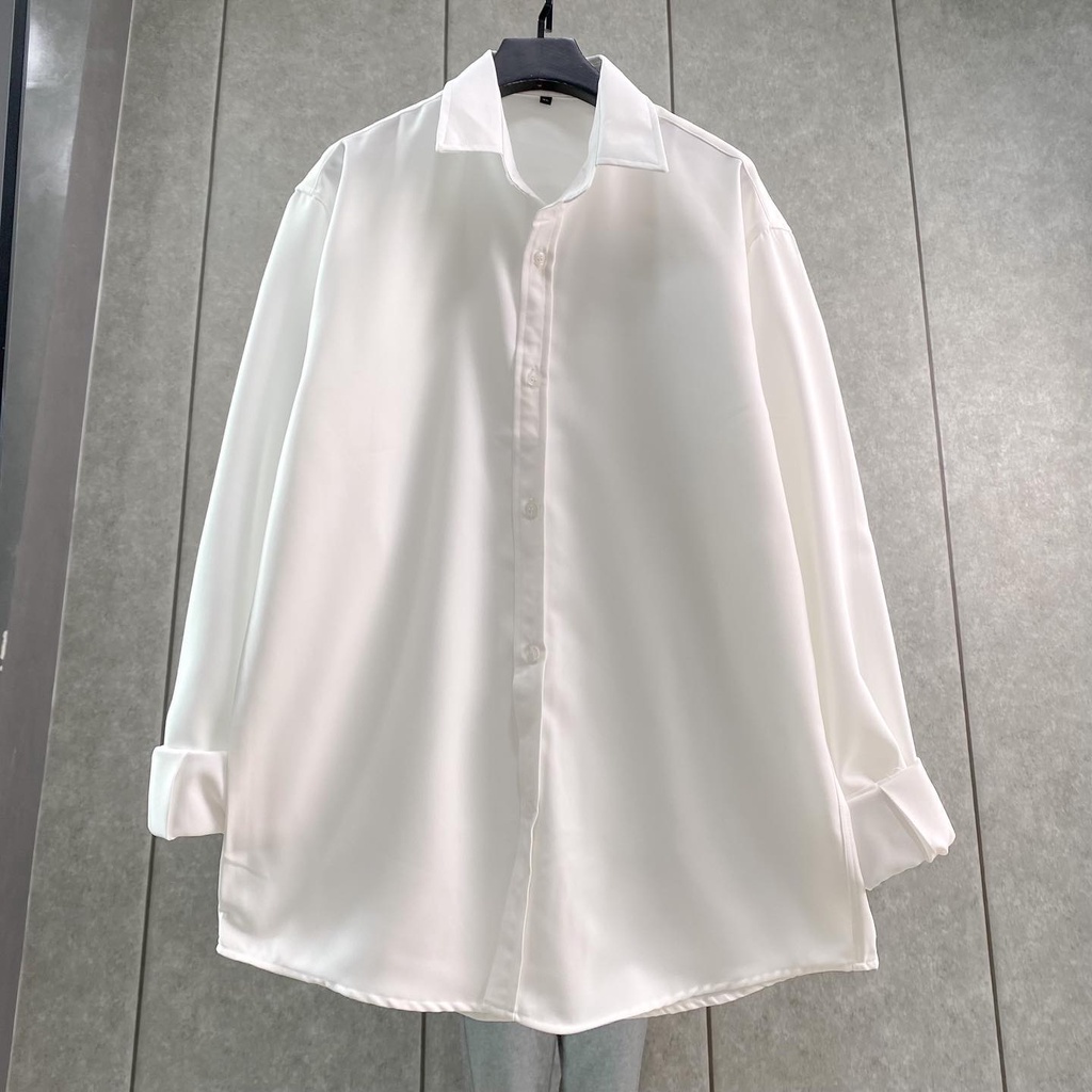 Áo Sơ Mi Trơn Tay Dài Form Rộng 4 Màu Nam Nữ Unisex - áo sơ mi BASIC vải lụa mềm mịn, dày dặn, không nhăn GIDI