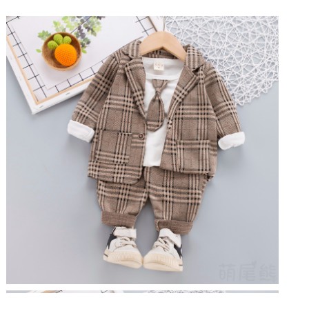 Set vest kẻ nâu gắn cavat bé trai size 1-4 tuổi-MÃ BT272