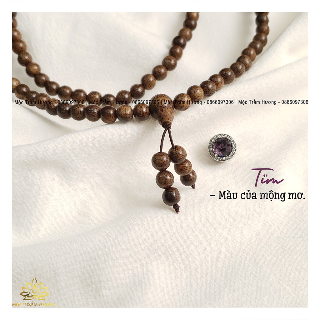 Vòng Tay Trầm Hương Tự Nhiên 108 Hạt MIX Charm Bạc S925 (Tím) - MTH JEWELRY