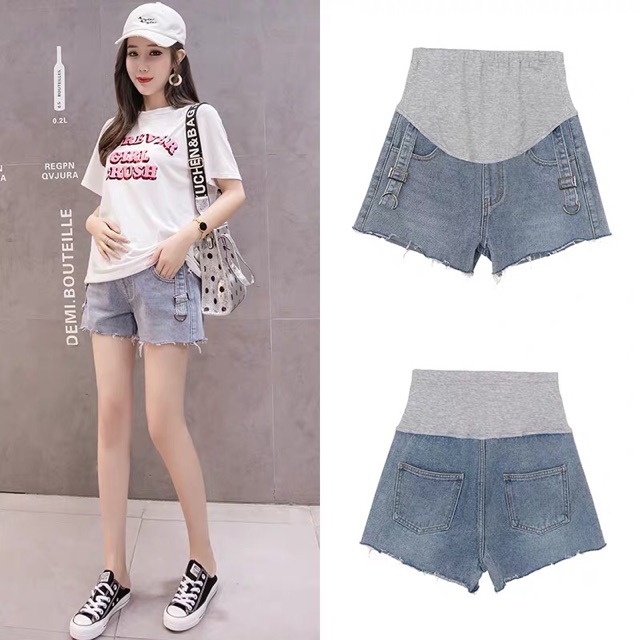 quần short bò bầu cạp cao đẹp vải mềm mát mặc hè hàng quảng châu cao cấp ✅sẵn hàng 1 sói size ✅