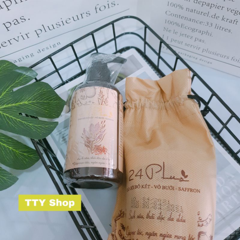 Dầu gội bồ kết ngăn ngừa rụng tóc, suông mượt tóc 24Plus tinh chất bồ kết, vỏ bưởi, saffron