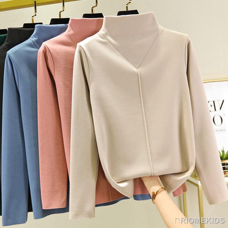 Áo Sweater Dáng Rộng Màu Trơn Giữ Ấm Mùa Thu Đông Phong Cách Hàn Quốc Mới Cho Phụ Nữ Trung Niên