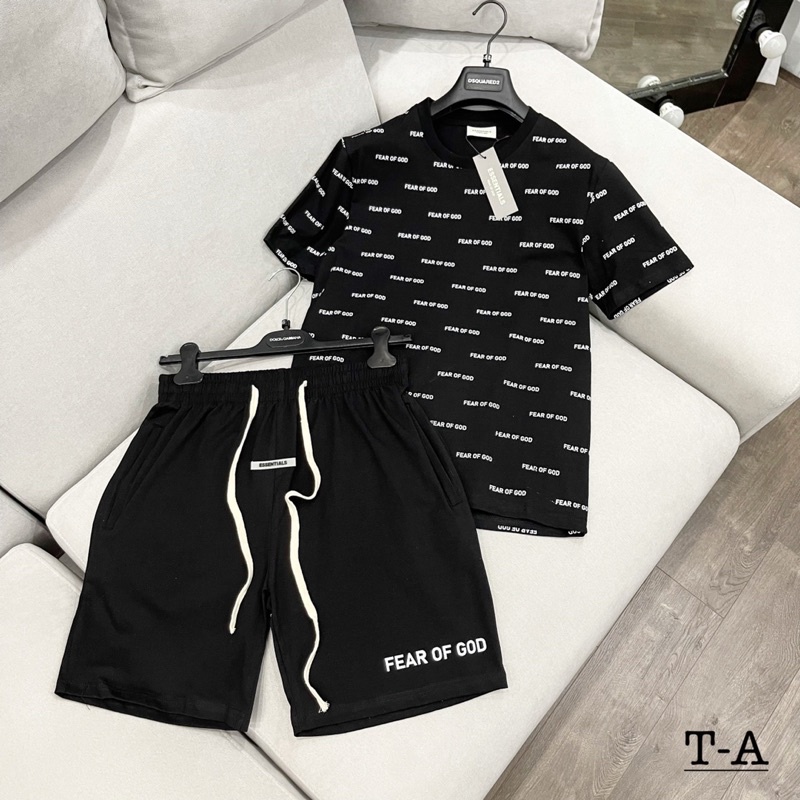 Bộ Cộc tay Essentialss - Bộ thể thao cổ tròn chữ in siêu nét