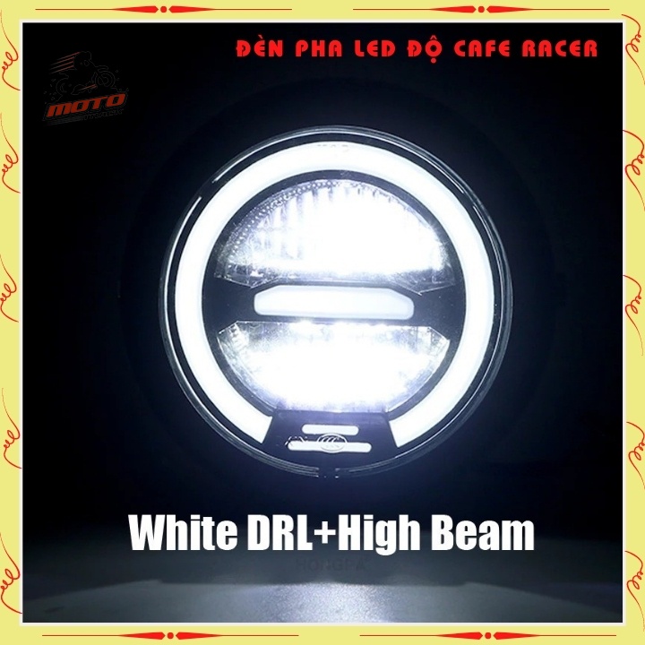 Đèn pha led cao cấp , đèn led pha độ xe máy CAFE RACER gáo sắt sơn đen mặt kính trong suốt