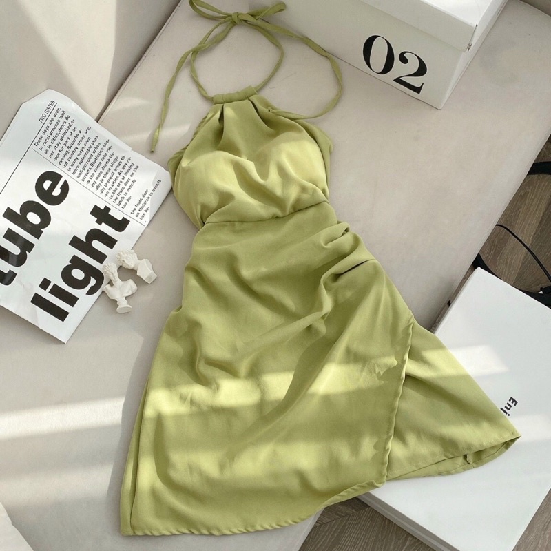 Váy yếm xanh bơ dáng ôm body ngắn đầm nữ ngắn sang chảnh, tôn dáng thời trang phong cách Hàn Quốc