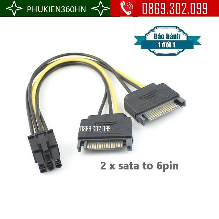 Cáp nguồn 2 SATA sang 6pin cho card đồ họa VGA