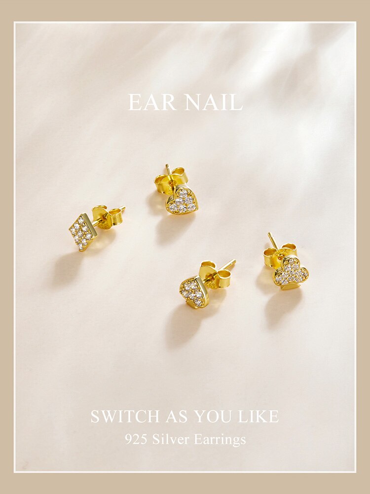 Hoa Tai Bamoer SCE1053 Hình Bài Poker Bạc 925 Màu Vàng Trong Suốt CZ 4 Kiểu Dáng