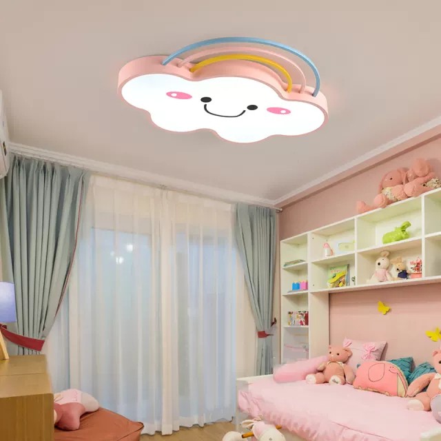 Đèn ốp trần phòng trẻ em hình đám mây hồng 3 chế độ ánh sáng cs 55w, tiết kiệm điện năng, bảo hành 2 năm MN091