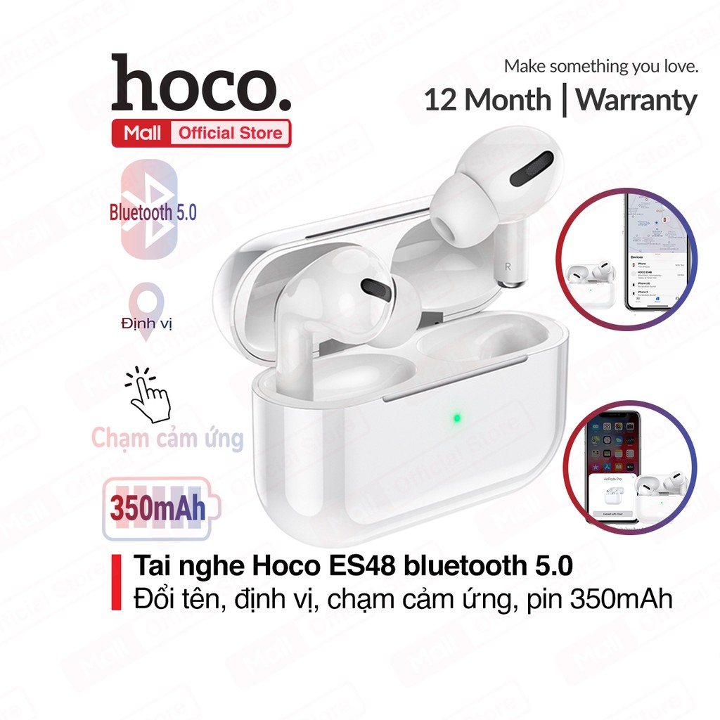 Tai nghe Bluetooth Hoco ES48 True Wireless V5.0 hỗ trợ định vị, đổi tên, chạm cảm ứng, bật nắp kết nối, pin 350mAh