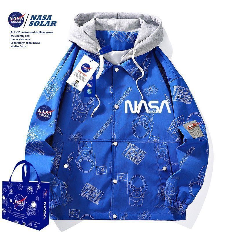 Hàng Có Sẵn Áo Khoác Giả Hai Lớp Có Mũ Trùm Đầu In Hình NASA Thời Trang Thu Đông Mới Dành Cho Nam Nữ Sinh