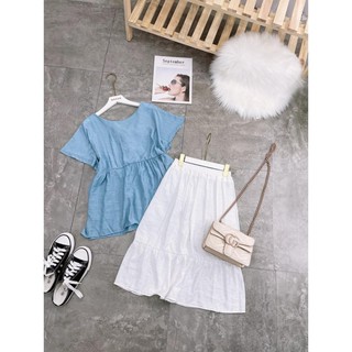 Set đũi nơ chân váy xòe 3 tầng