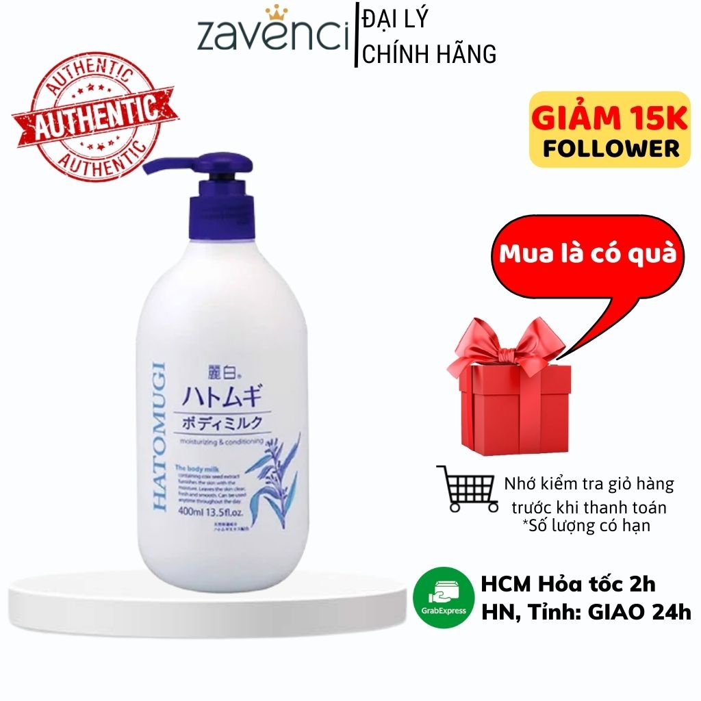 Kem dưỡng ẩm HATOMUGI The Body Milk sữa dưỡng thể toàn thân ban đêm 400ML- ZAVENCI Official