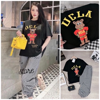  Set áo thun Gấu MIX Quần Caro siêu hot vải cotton xịn mềm đẹp hình in sắc nét quần caro thô mềm cá tính 