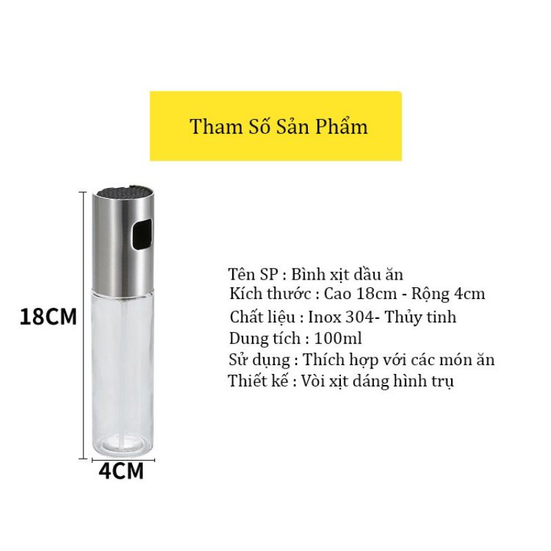 Bình xịt dầu ăn dạng phun sương cao cấp dung tích 100 ml