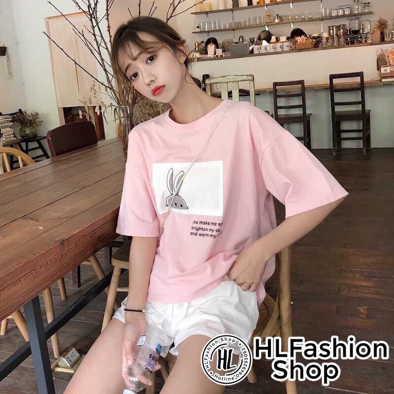 áo thun , áo phông thụng tay lỡ đầu thỏ kute phong cách Hàn Quốc , kiểu dáng Unisex trẻ trung và xinh
