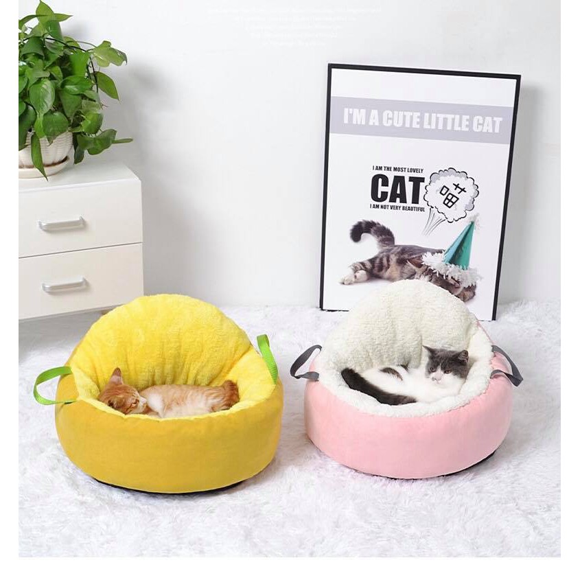 Nệm tròn kèm quai xách cho chó mèo thú cưng, pet yêu