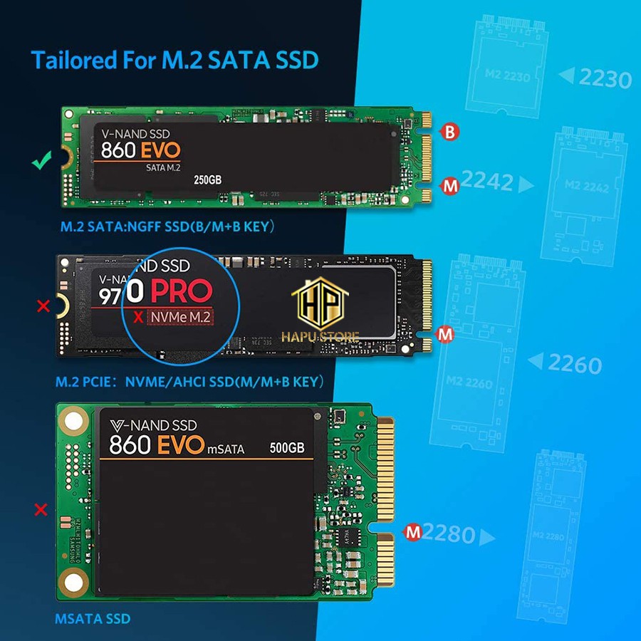 Box đựng ổ cứng SSD M.2 Sata NGFF chuẩn USB 3.0 Ugreen 60355 chính hãng - Hapustore