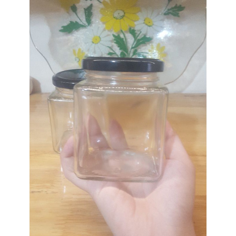 hủ thủy tinh 280ml thân vuông nắp thiếc