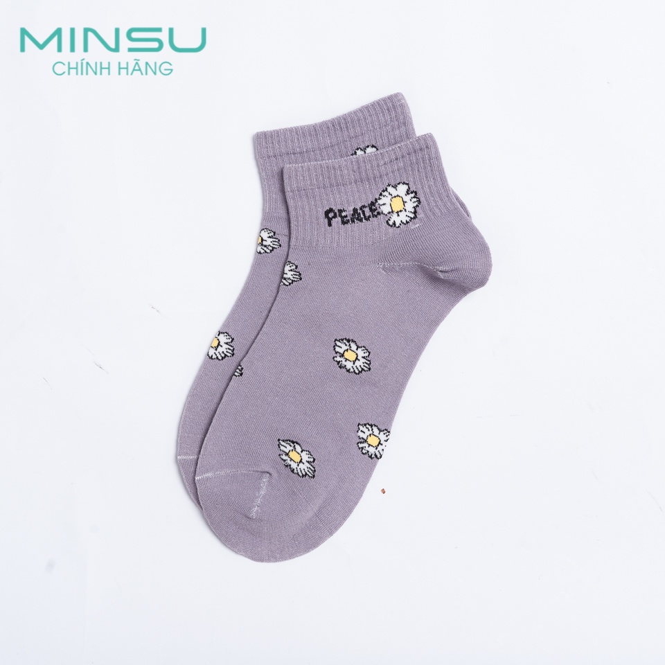 Vớ Nữ Cổ Ngắn Hàn Quốc MINSU M1365 Thêu Hình Hoa Cúc Họa Mi Cute, Chất Cotton Thoáng Mát Thấm Hút Mồ Hôi