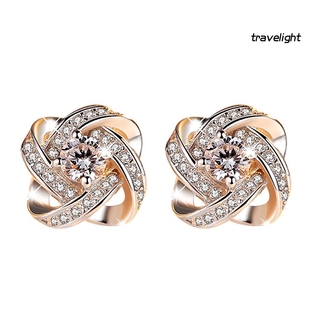 Khuyên Tai Hợp Kim Hình Bông Hoa Đính Đá Sang Trọng