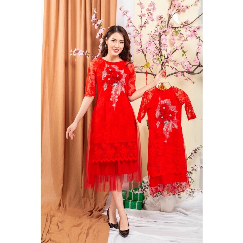 Sét Áo Dài Cách Tân cho mẹ và bé_Set áo dài đôi đẹp_Áo dài cách tân ren cho mẹ và bé diện tết_Sẵn Hàng