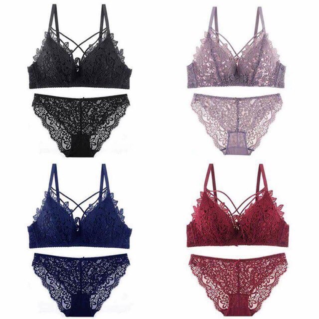 Bộ đồ lót ren đệm mỏng dây đan ngực sexy
