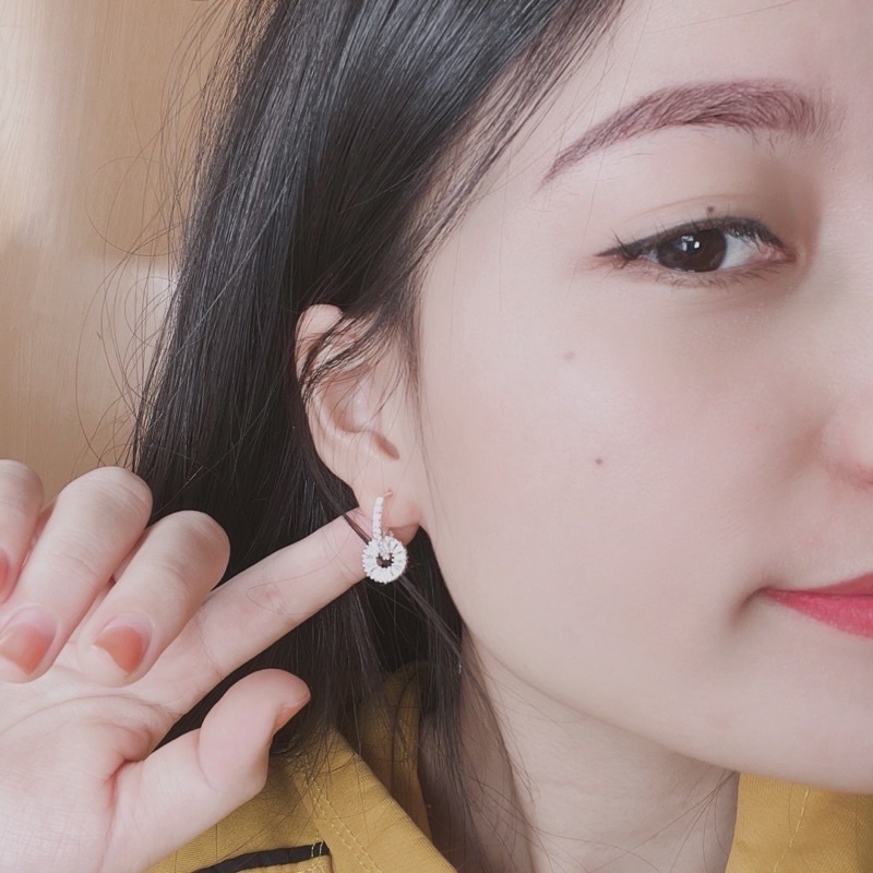 Bông tai nữ THJ - Bông tròn đá dẹt sáng đẹp ,sang trọng chuẩn bạc ta