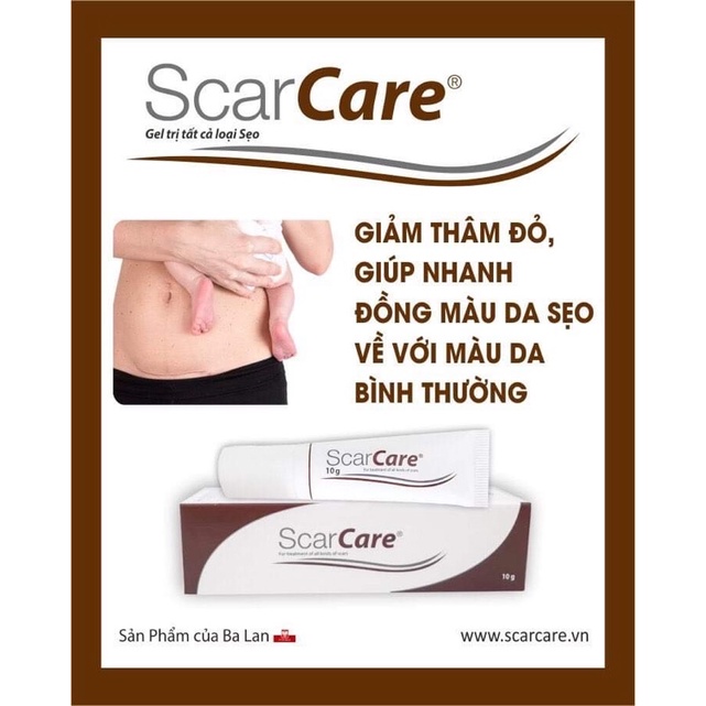 Gel bôi sẹo scarcare 10g (Ba Lan) sau phẫu thuật, sau chấn thương,do bỏng,do mụn,sẹo phì đại,sẹo lồi,rạn da,xoá hình xăm