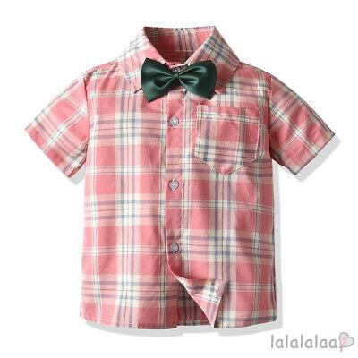 ❆☉❆Toddler Baby Boy Gentleman Plaid Bow Tie Shirt Tops Shorts Pants Outfit Set