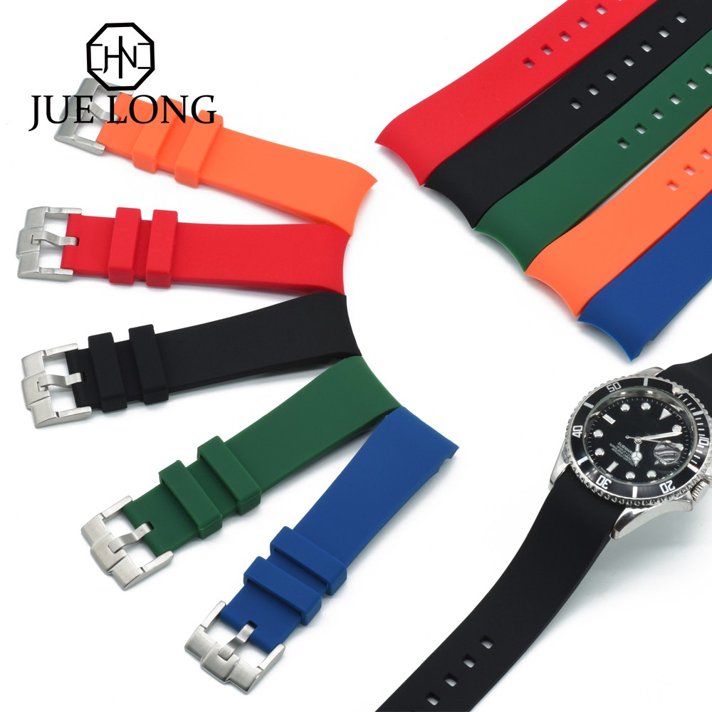 Dây Đeo Đồng Hồ Bằng Silicone 20mm 22mm Màu Bạc/Đen
