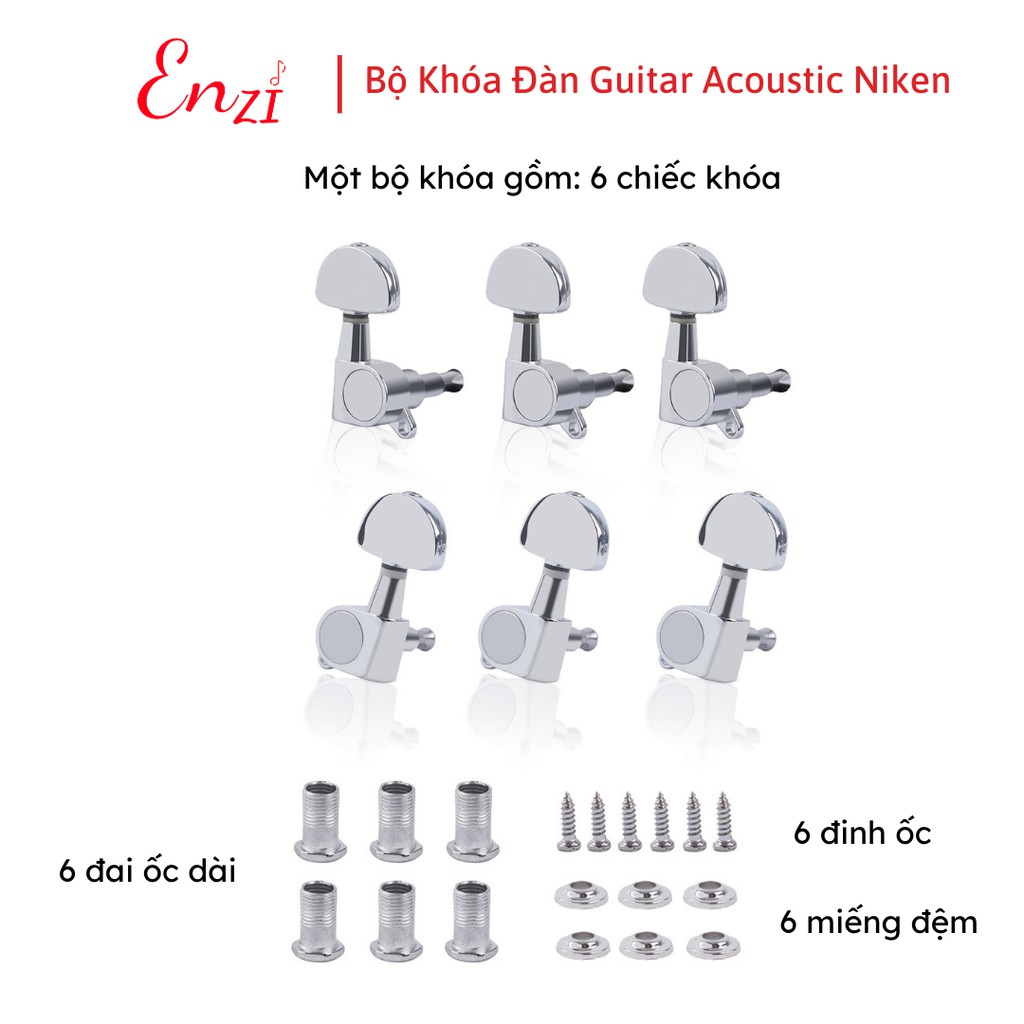Bộ khóa đúc đàn guitar acoustic chất liệu niken chống rỉ cao cấp Enzi